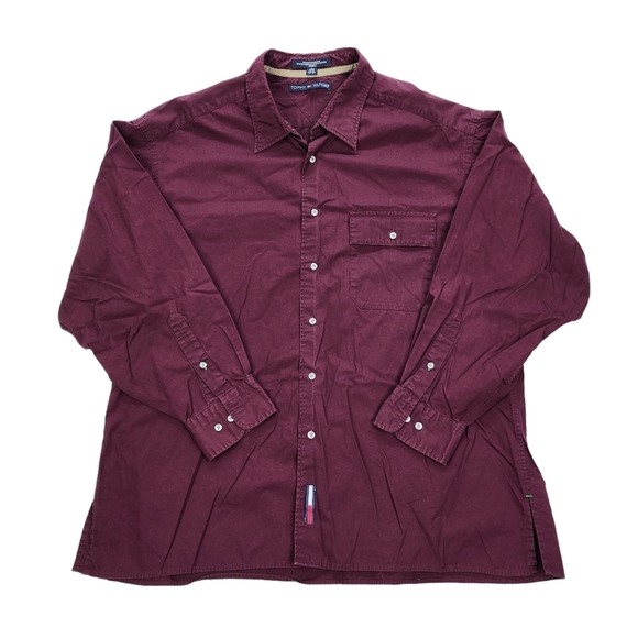 Tommy Hilfiger Men's Longsleeve Button Up Shirt Size XL 16 1/2 32-33 Burgundy - Picture 1 of 7